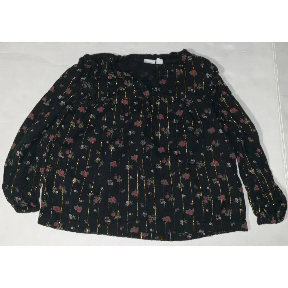 Gap Kids Girls XS Top Floral Gold Foil Stripe Peasant Lightweight Holiday